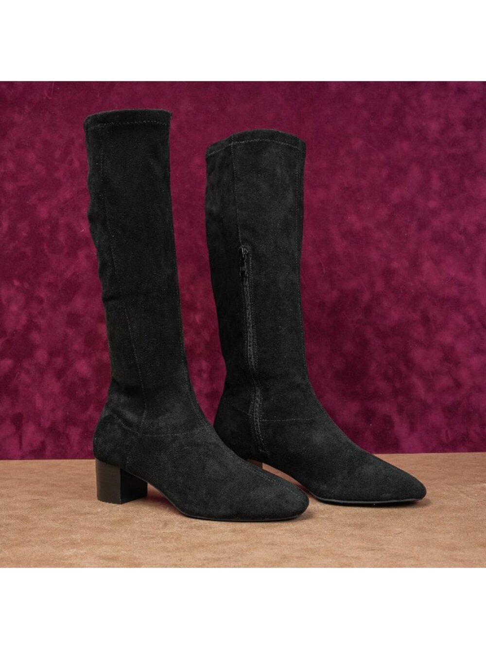 Jack Rogers Women Rayline Retro Black Faux Suede Tall Zip Knee Boots sz 6